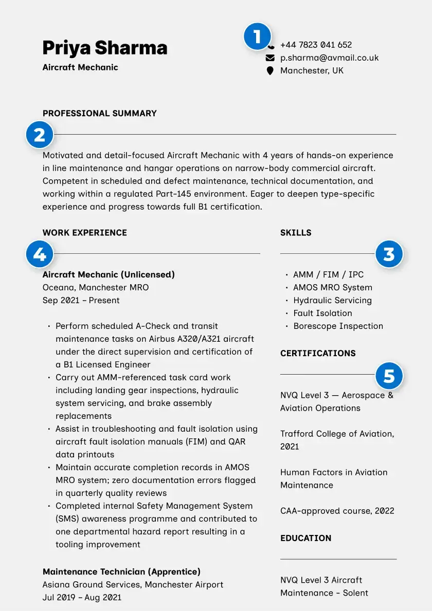 Aircraft mechanic resume